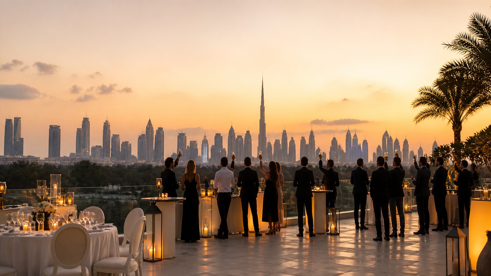 Professional event terrace in Dubai with skyline views